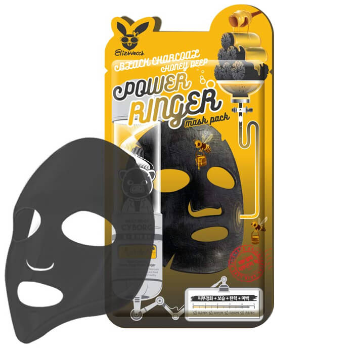 Тканевая маска Elizavecca очищающая Black Charcoal Honey Deep Power Ringer Mask Pack - фото