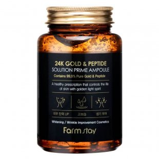 Многофункциональная сыворотка с золотом и пептидами FarmStay 24K Gold & Peptide Solution Prime Ampoule 250 мл - фото