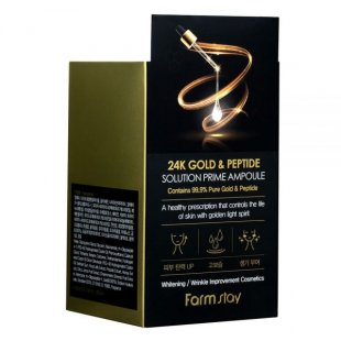 Многофункциональная сыворотка с золотом и пептидами FarmStay 24K Gold & Peptide Solution Prime Ampoule 250 мл - фото2