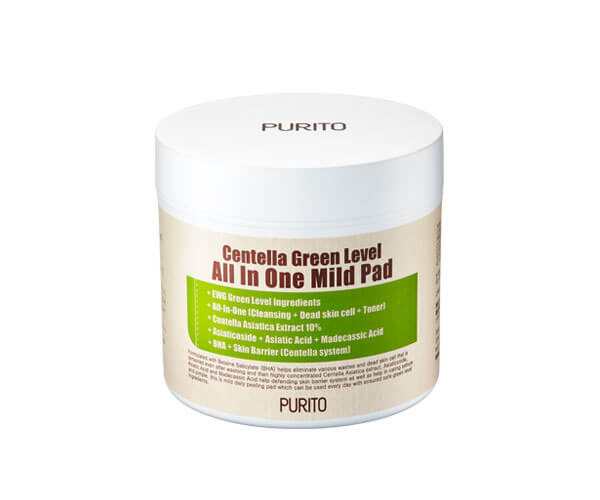Увлажняющие пэды с центеллой для очищения кожи Purito Centella Green Level All In One Mild Pad 70 шт - фото